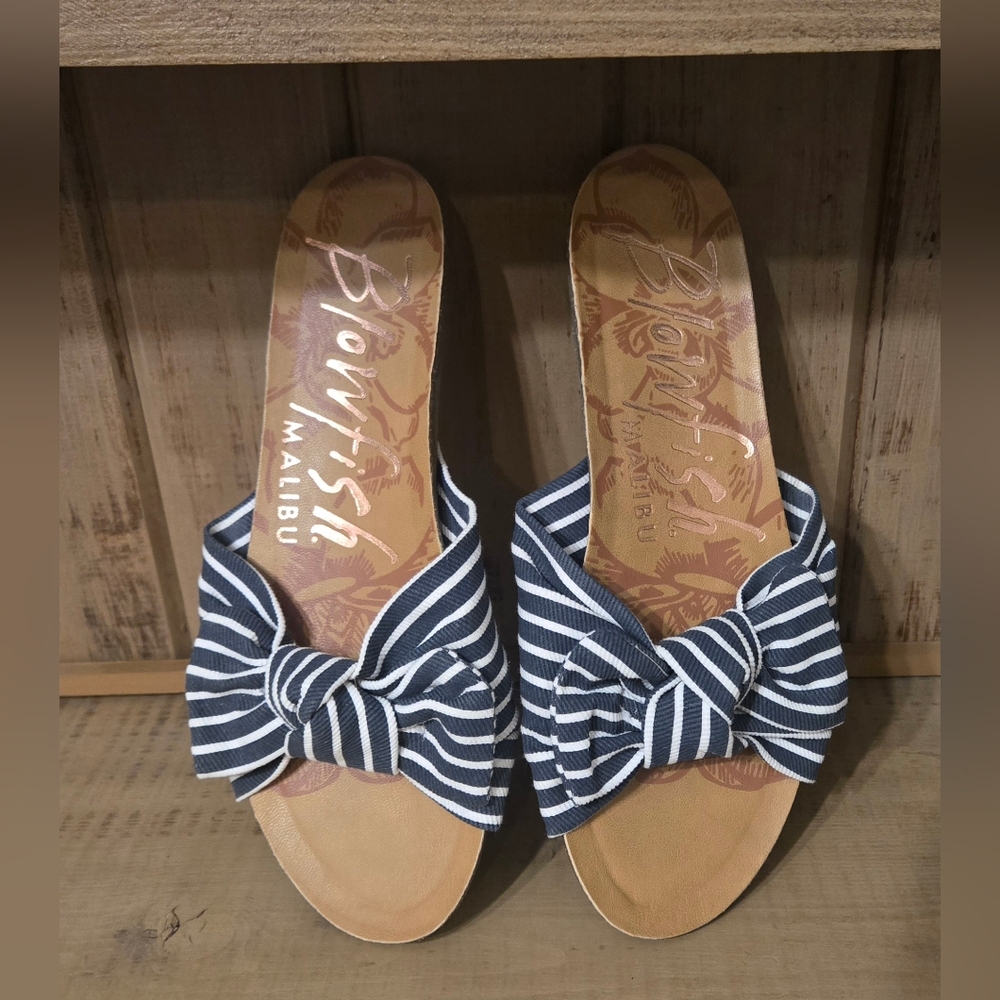 Blowfish Malibu Navy White Stripe Bow Sandals